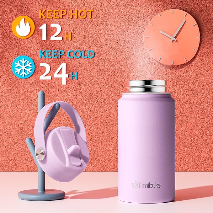 Fimibuke Kids Insulated Water Bottle - 14oz BPA-FREE 18/8 Stainless Steel Travel Tumbler Leak Proof Double Wall Vacuum Kids Cup with Straw Metal Water Bottle for School Boys Girls（2 Pack, Macaron）