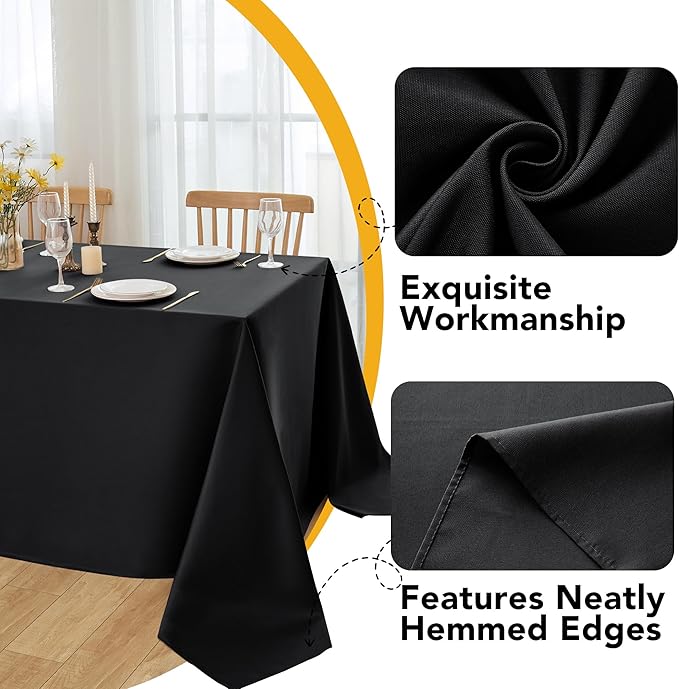 6-Pack Black Tablecloths for Square Tables, 54 x 54 Inches, Stain-Resistant Polyester Fabric for 2 Foot Tables - Washable Table Covers for Weddings, Banquets, Birthday Parties, Events