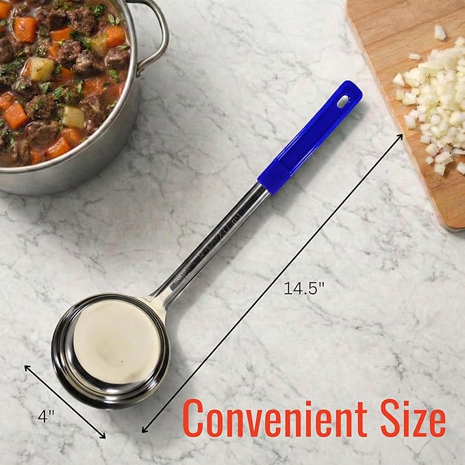 8 Ounce Solid Stainless Steel Portion Control Ladle Spoon for Measuring and Serving; Commercial Grade Serving Scoops [Pack of 2]