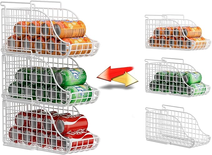 Sonyabecca 3-Pack Soda Can Organizer for Pantry, Stackable Can Storage Organizer Pantry, Canned Food Storage Basket With Handles for Pantry Kitchen Countertop Cabinet Patent Pending