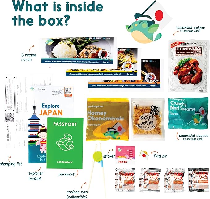 eat2explore Cooking Kits for Kids 17 Pcs – Interactive & Educational Kids Cooking Sets Real for Ages 5 and Up,3 Recipe Cards & Global Ingredients – Fun for Young Chefs (Japan Edition)