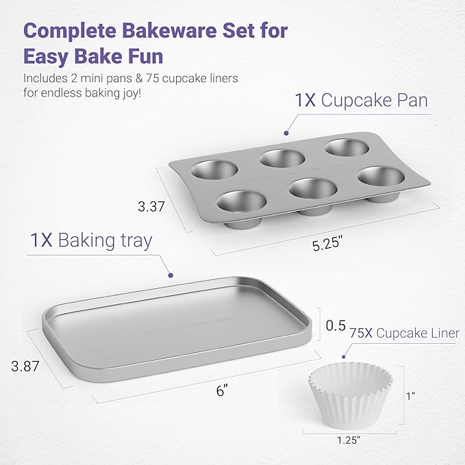 Doll Buddies Kids’ Oven Pan Set for Easy Bake Ultimate Oven | Includes Cupcake, Rectangular Bake Pans & 75 Liners (15 MORE THAN OTHERS) | Accessories for Cooking Easy Bake Oven Mixes