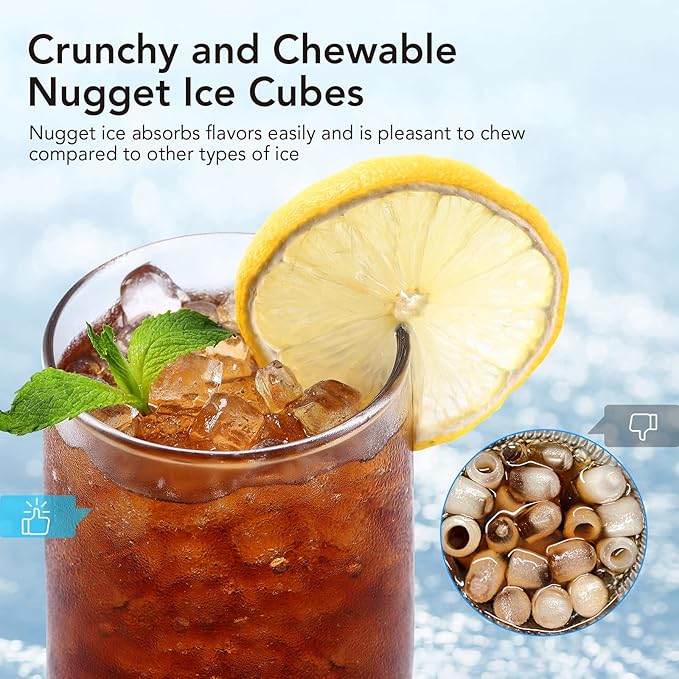 Nugget Ice Maker, Ice-Making of 44lbs/24h, Crushed Ice Maker Machine with Self-Cleaning, Low Noise Countertop Ice Maker, Stainless Steel, Portable Ice Maker for Bar/Home/Office