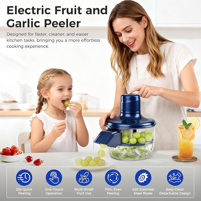 Automatic Grape Peeler Machine, Electric Garlic and Cherry Tomato Peeler, Cordless Fruit Skin Remover for Small Produce, Easy Peeling Kitchen Tool (Blue,1PC)