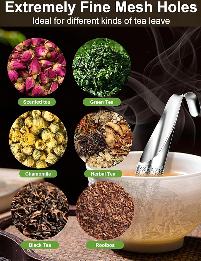7 Pcs Reusable Stainless Steel Tea Infuser Set for Loose Tea(Complete Set） - 2 Pack Fine Mesh Tea Infuser with Tea Tray(Hook),Serving Tongs, Tea Spoon,Steel Wire Dishcloth,Cleaning Brush