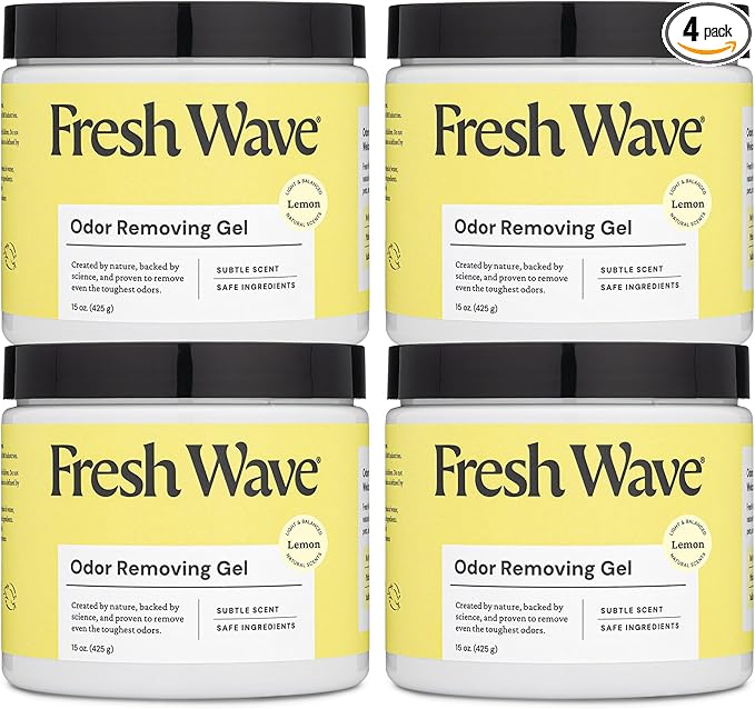 Fresh Wave Lemon Odor Removing Gel, 15 oz., Pack of 4 - Safer Odor Absorbers for Home, Natural Plant-Based Odor Eliminator, Every 15 oz. lasts 30-60 Days, For Cooking, Trash & Pets