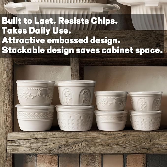 Artena Ramekins with Lids, Creme Brulee Ramekins Oven Safe, Ceramic Pudding Cups, Souffle Cups, Custard Cups, Dipping Sauce Cups, Food Storage Containers with Lids, Set of 4 (Pinwheel Flower, 4 oz)