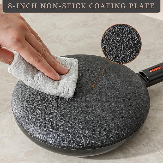 Electric Instant Crepe Maker, 8 Inch Portable Electric Crepe Maker Machine & Non-Stick Coating, On/Off Switch & Automatic Temperature Control, Compact Crepe Maker, Black