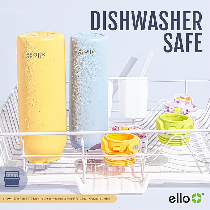 Ello Pop & Fill 22oz Stainless Steel Water Bottle with QuickFill Technology, Double Walled and Vacuum Insulated Metal, Leak Proof Locking Lid, Straw and Chug, Reusable, BPA Free, Full Bloom