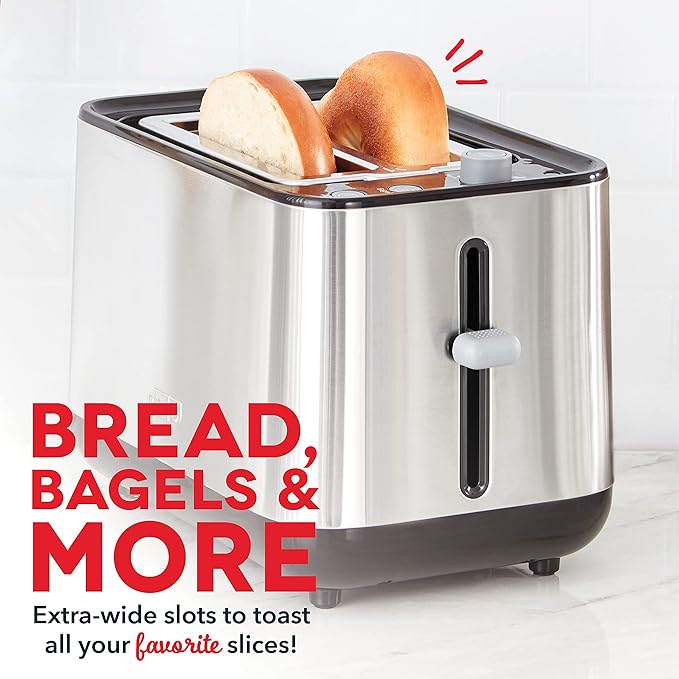 Dash SmartStore® 2-Slice Toaster - Five-Browning Levels, Extra-Wide Slots & Compact Size - Included Storage Lid - 1-Touch Bagel & 15-Second Functions - Black