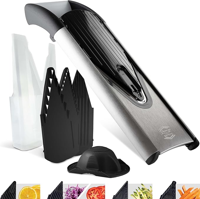 Borner V6 Exclusive Line V-Mandoline Slicer 8-in-1 Pro-Set, Stainless Steel Vegetable Cutter with Safety Insert, Slice Insert, 2 Blade Inserts