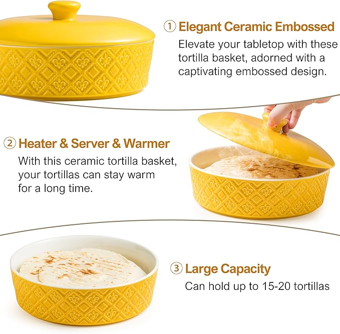 Ceramic Taco Holders Set of 2, Tortilla Warmer with Lid Oven Safe