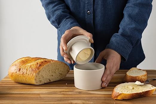 Now Designs French-Style Stoneware Butter Crock for The Counter, Matte Natural