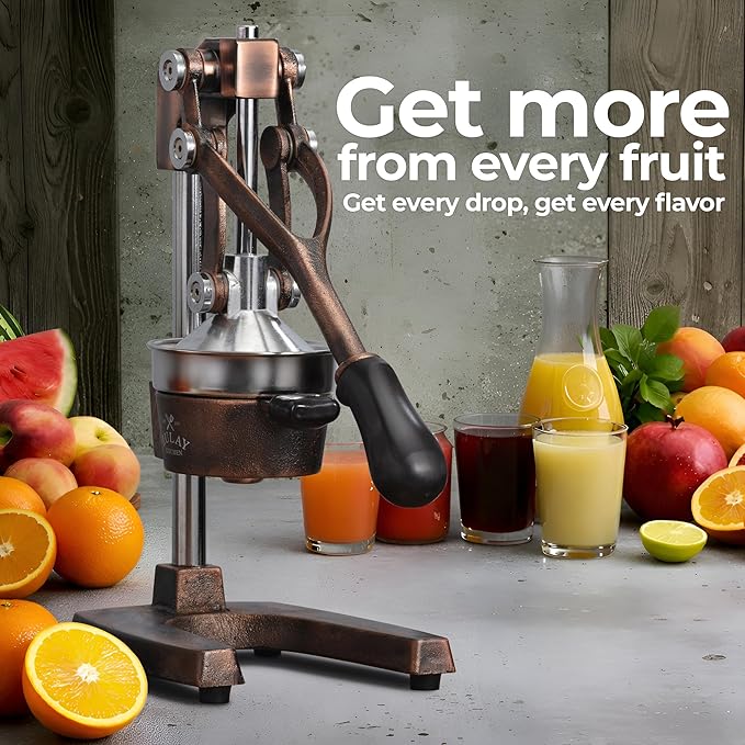 Zulay Kitchen Cast Iron Juicer - Heavy Duty Manual Juicer with Detachable Strainers for Easy Cleaning, Orange Juice Press for Citrus Fruits, Perfect for Bartenders, Juice Lovers & Health Enthusiasts