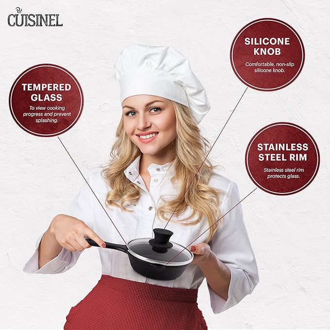 Cuisinel Glass Lid - 6"-inch/15.24-cm/158mm - Compatible with Lodge - Fully Assembled Tempered Replacement Cover - Oven Safe for Skillets Pots Pans - For Any Cookware: Cast Iron, Stainless, Non-Stick