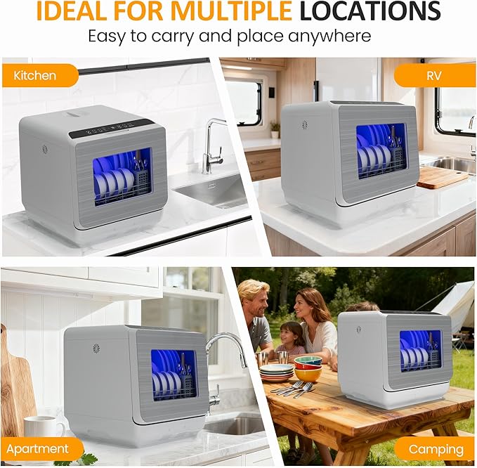 Sunvivi Portable Dishwasher with 152OZ Water Tank, 18" Countertop Dishwasher Machine fits up to 12" plates, Energy Star, 6 Preset Mode, 12H Delay Start, Small Dish Washer for Dorm RV&Apartment, White