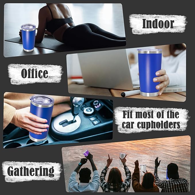 20 oz Tumbler Coffee Travel Tumblers Bulk with Lid Stainless Steel Double Wall Vacuum Insulated Mug Powder Coated Cups fit Car Cupholder for Hot and Cold - Dark Blue, 1Pack