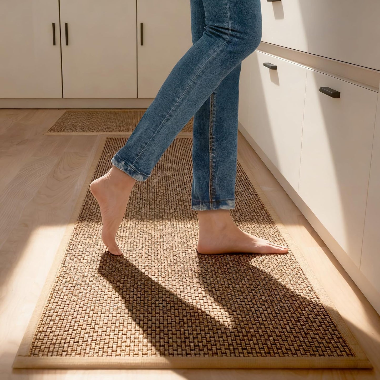 Kitchen Mat Set of 2 PCS, Cushioned Non Slip Rugs for Kitchen Floor, Absorbent Runner Comfort Standing Mats Washable for Kitchen, Office, Home (Brown, 17.3"x47"+17.3"x30")