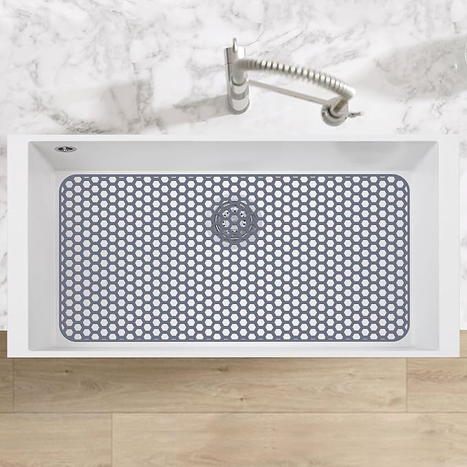 Bestjing Silicone Sink Protectors for Kitchen Sink - 28.4"x 14.3" Kitchen Protector Mat Accessory, Non-Slip Heat Resistant Mat for Bottom of Farmhouse Porcelain Stainless Steel, Dishwasher Safe (Gray)