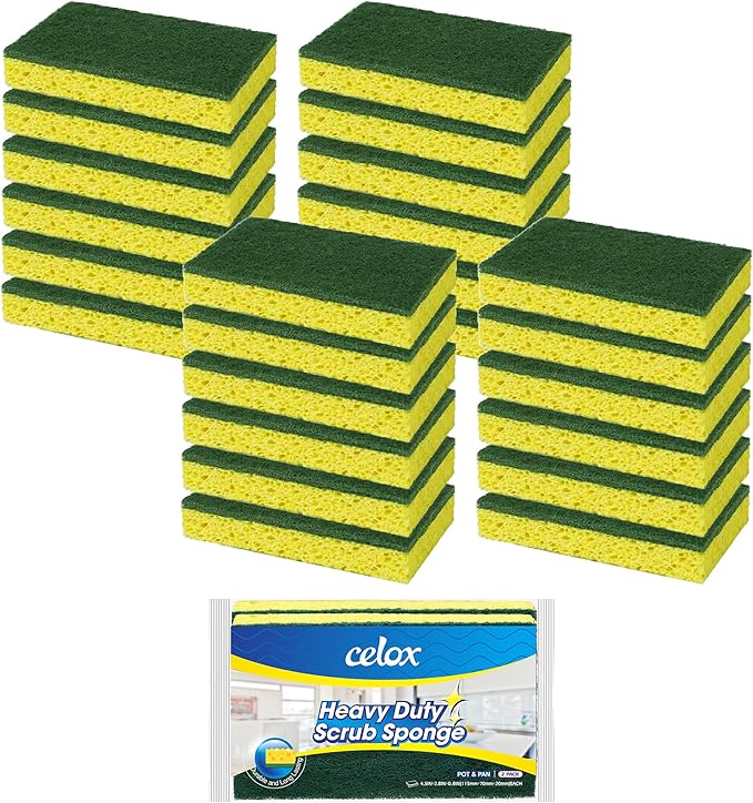CELOX 24 Pack Dish Sponge for Kitchen, 2 Pack Dish Brush with Soap Dispenser for Kitchen Cleaning