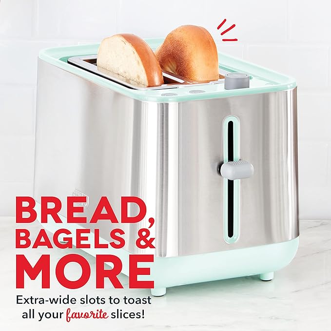 Dash SmartStore® 2-Slice Toaster - Five-Browning Levels, Extra-Wide Slots & Compact Size - Included Storage Lid - 1-Touch Bagel & 15-Second Functions - Aqua