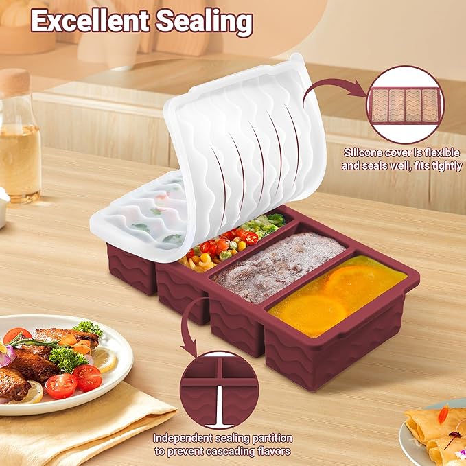 Doasuwish Silicone Freezer Tray for Soup with Lid – 1-Cup Soup Container Style Ice Cube Trays for Freezer, Meal Prep & Food Storage, Freeze 250mL/125mL Portions – 2 Pack