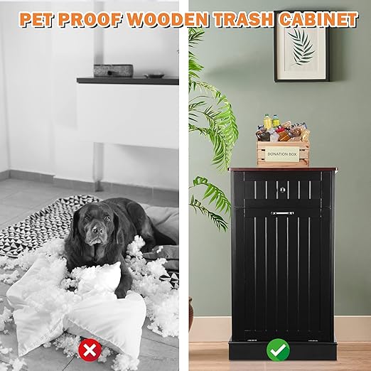 TOLEAD Tilt Out Trash Cabinet Free Standing 10 Gallon Recycling Trash Can Cabinet for Farmhouse Kitchen,Living Room, Dining Room, Black