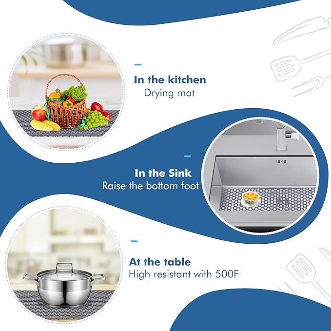 Bestjing Silicone Sink Protectors for Kitchen Sink - 28.4"x 14.3" Kitchen Protector Mat Accessory, Non-Slip Heat Resistant Mat for Bottom of Farmhouse Porcelain Stainless Steel, Dishwasher Safe (Gray)