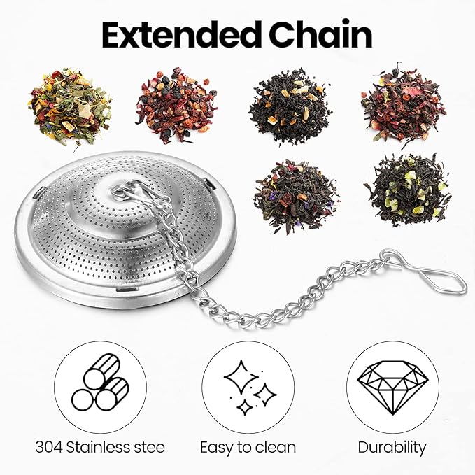 Zopeal 9 Pcs Tea Infuser Stainless Steel Strainer with Extended Chain Hook and Saucer Loose Leaf Steeper Fine Mesh Ball Tea Filter for Brew Spices Seasonings Fits Cup Mug Bottle (3 Sizes)