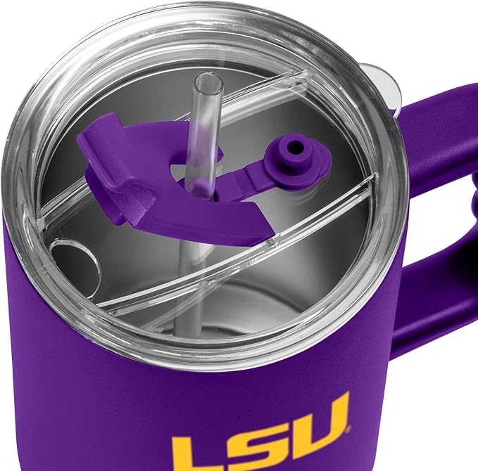 Logo Brands NCAA 40 oz Tumbler with Handle -Stainless Steel Insulated Travel Tumbler with Straw Lid – Powder Coated, Leak-Resistant, Keeps Drinks Hot/Cold – Great for Tailgating, or Everyday Use