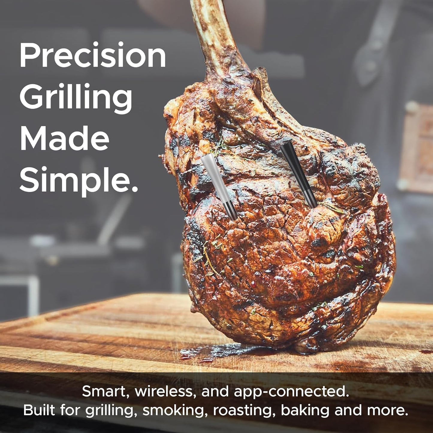 CulinaMeter Two: 2 Probes Wireless Meat Thermometer with LCD Screen, 700FT Digital Cooking Food Thermometer for Beef Lamb Turkey, Dual Sensor Measures Internal & Ambient Temp
