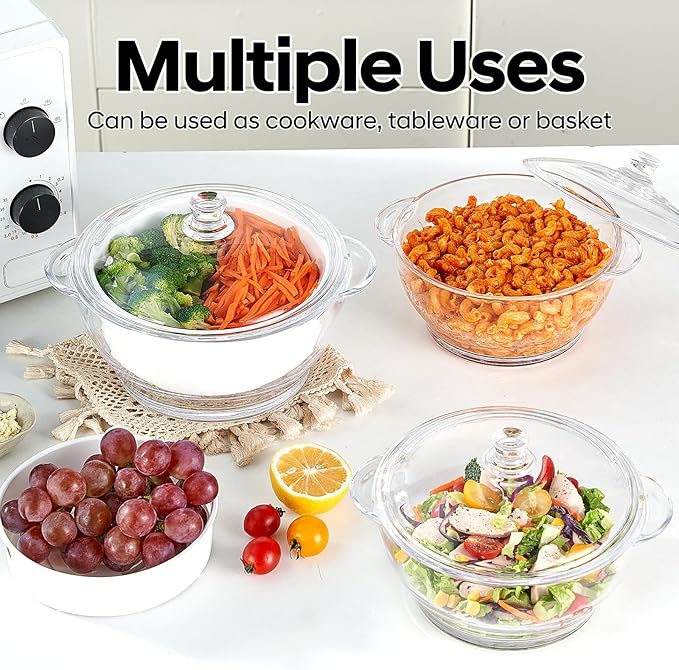Glass Microwave Steamer for Vegetables, Broccoli, Fish & Food – Oven Safe Steamer Bowl for Cooking, BPA-Free, Odorless & Dishwasher Safe（2.5L）
