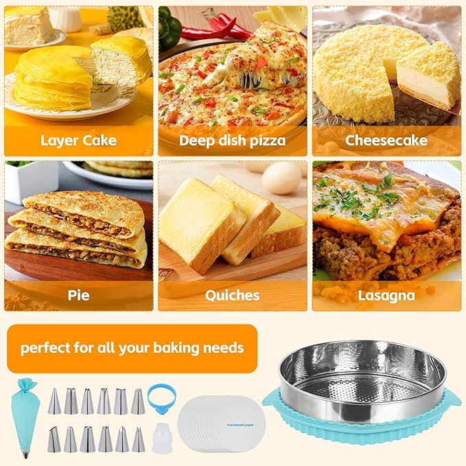 Aufind Springform Pan Set for Baking (4,7,9,10inches), 304 Stainless Steel Springform Cake Pan with Removable Bottom, Cheesecake Pan with 50PCS Parchment Paper for Pie Cake Pizza and Quiches