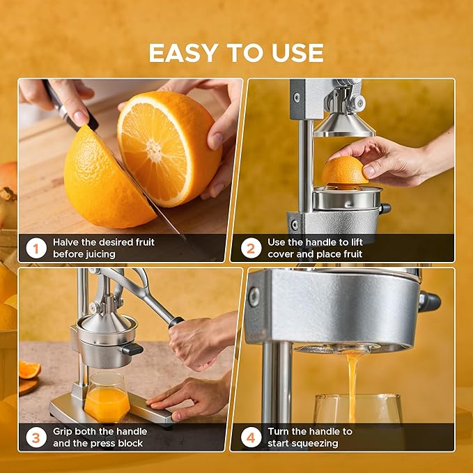 CO-Z Manual Citrus Juicer, Commercial Grade Cast Iron Orange Juicer, Professional Heavy Duty Juice Press with Removable Strainer, Manual Juice Extractor for Orange Lemon Pomegranate Citrus, Gray