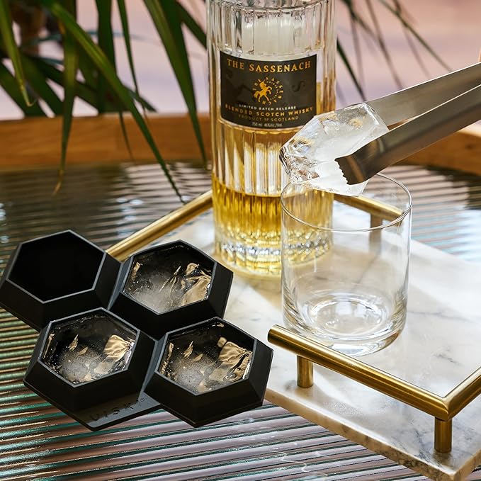 Viski Tray Extra Large Diamond Mold, Craft Ice for Cocktails, Bar Accessories, Set of 1, Makes 4 XL Cubes, Black