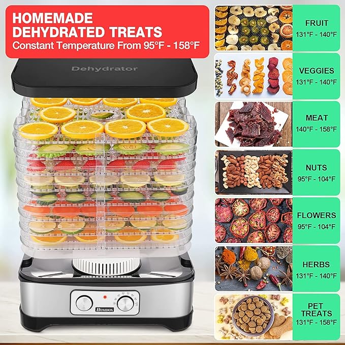 COOCHEER Food Dehydrator Machine, 8 Trays 400 Watts Adjustable Temperature Controls for Jerky, Meat, Beef, Fruit, Vegetable and Herbs | BPA Free