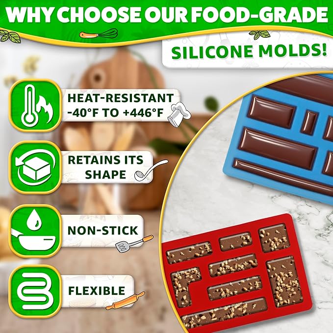 3 Pcs Silicone Chocolate Molds - Building Brick Mold Silicone Non-Stick Ice Cube Tray, Easy to Use & Clean - Designed for Candy, Chocolate, Ice, Gelatin, Soap, Jelly Shots, Cake Decorating & More Fun