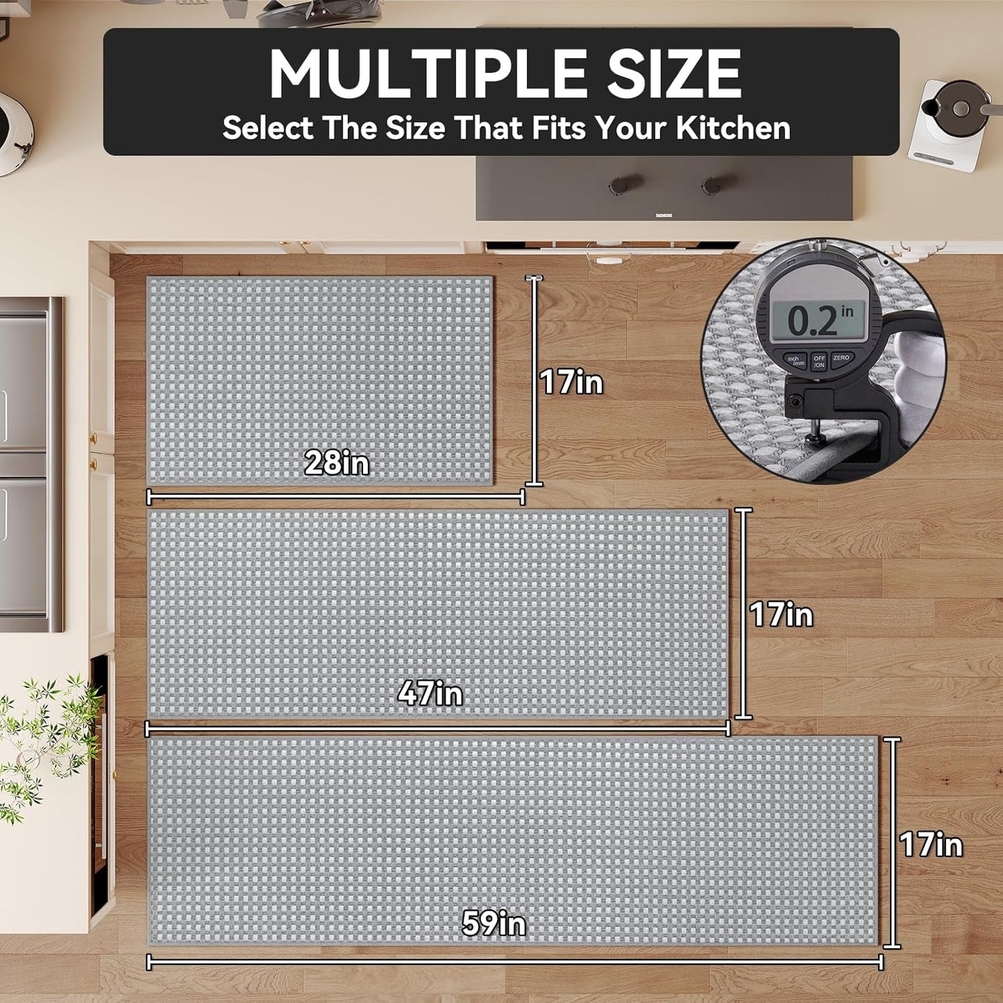 Kitchen Runner Rugs Non Slip Washable, Super Absorbent Soft Chenille Braided Kitchen Mats for Floor Rubber Backing Sink Mat Standing Floor Mat, Machine Washable Easy Clean, Gray 17"x59"