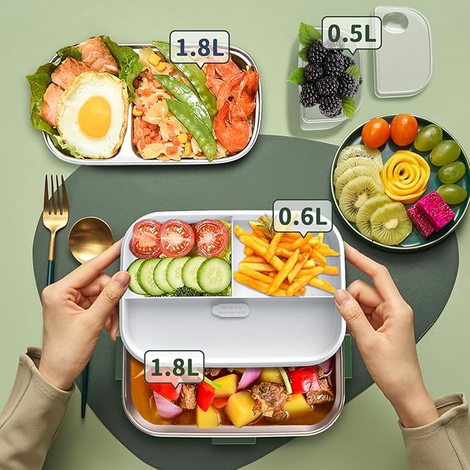 IFENROL Electric Heated Lunch Box for Adults, 100W 3-IN-1 2 Pack 1.8L Containers Heating Lunch Box for Men Portable Double Layer, Fast Heated Food Warmer,12V/24V/110V for Car Truck Office Home