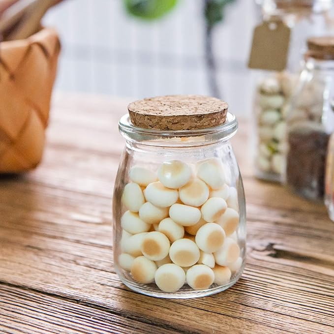 Mini Yogurt Jars 30 Pack, 7 oz Glass Favor Jars with Cork Lids, Pudding Containers with Lids, Mason Jar Wedding Favors Honey Pot with Label Tags and String