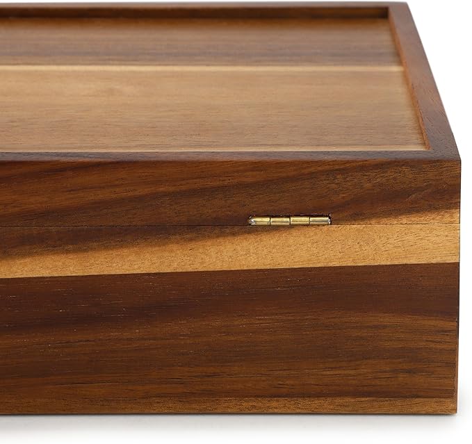Elama Acacia Wood 14.25 x 7.5 Inch 10 Compartment Tea Box, Tea Bag Organizer, Magnetic Lid, Kitchen Storage
