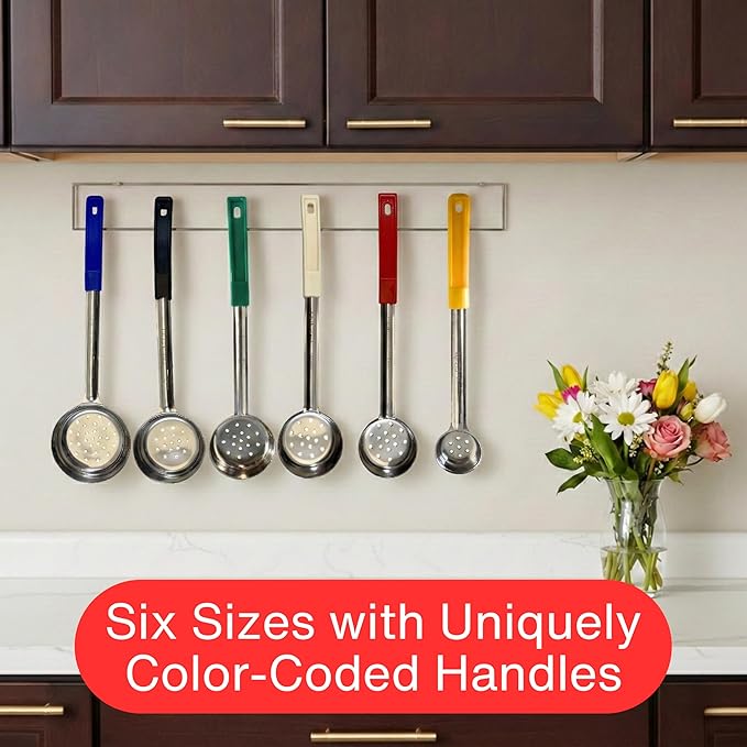 2 Ounce Slotted Stainless Steel Portion Control Ladle Spoon for Measuring and Serving; Commercial Grade Serving Scoops [Pack of 12]