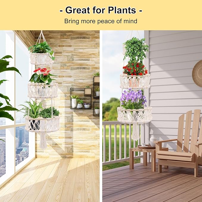 3 Tier Hanging Basket, Macrame Hanging Basket for Fruit and Vegetable Storage, Cotton Rope Woven Baskets for Kitchen, Decorative Boho Decor Hanging Plant Holder