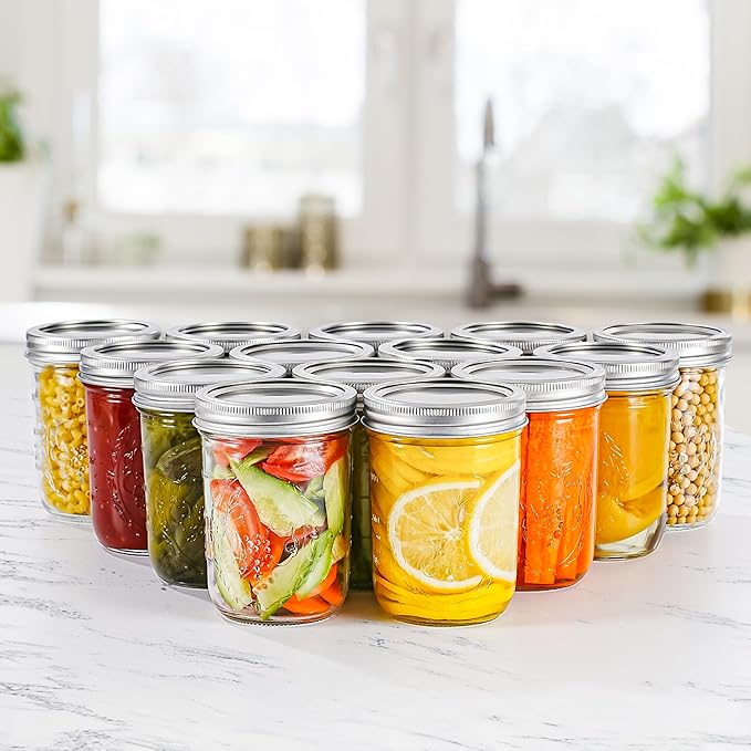 Miuyhji Wide Mouth Mason Jars 16 oz with Lids [2 Pack], Canning Jars with Metal Airtight Lids and Bands, 16 oz Glass Jars for Fermenting, Pickling, Freezing, Preserving, Meal Prep, Jar Décor