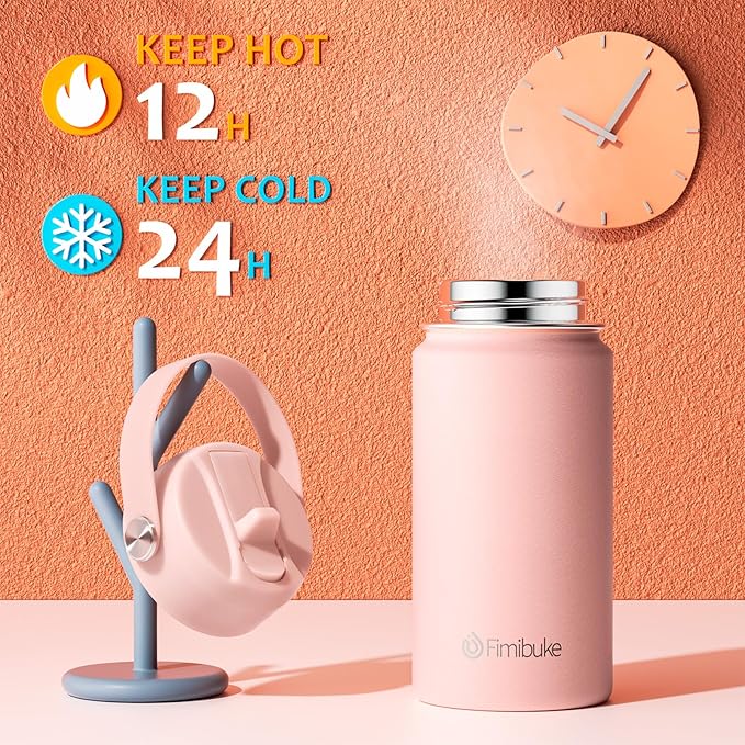 Fimibuke Kids Insulated Water Bottle - 14oz BPA-FREE 18/8 Stainless Steel Travel Tumbler Leak Proof Double Wall Vacuum Kids Cup with Straw Metal Water Bottle for School Boys Girls (1 Pack, Candy)