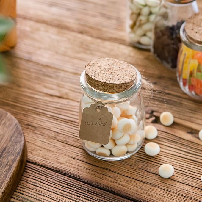 Mini Yogurt Jars 30 Pack, 7 oz Glass Favor Jars with Cork Lids, Pudding Containers with Lids, Mason Jar Wedding Favors Honey Pot with Label Tags and String