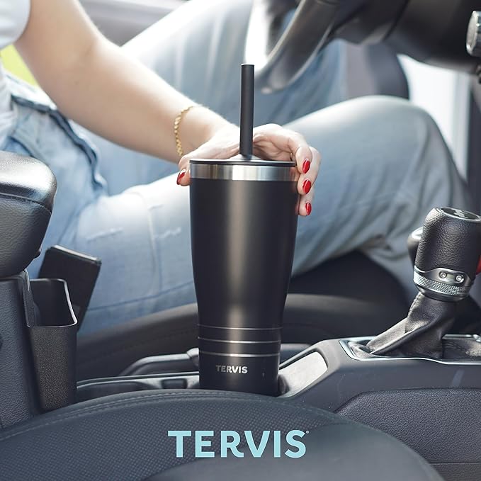 Tervis Traveler DC Comics - Batman - Gotham Gold Triple Walled Insulated Tumbler Travel Cup Keeps Drinks Cold & Hot, 30oz with Straw Lid, Stainless Steel
