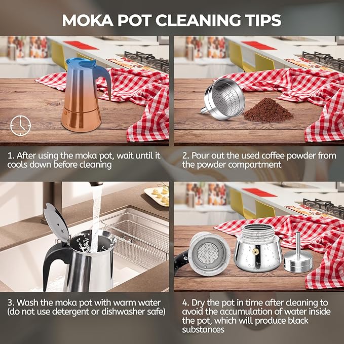 6 Cup 300ml Moka Pot Stainless Steel Espresso Coffee Maker Stovetop Coffeemaker Italian Classic Style Brewing Greca Cafe Mocha Machine for Cafeteras Lover Camping Travel and Home Use 10oz