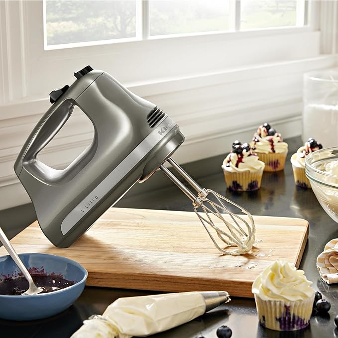 KitchenAid 5-Speed Ultra Power Hand Mixer - KHM512, Contour Silver & Variable Speed Corded Hand Blender KHBV53, Charcoal Grey