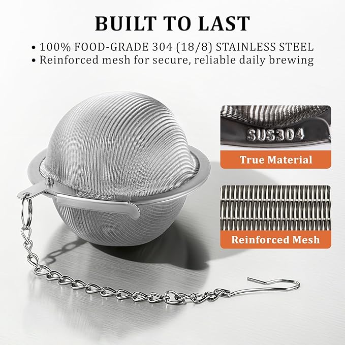 304 Stainless Steel Tea Strainers for Loose Tea Infuser Ball, Extra-Fine Mesh Tea Ball, Tea Holder Loose Leaf Tea Steeper, Tea Diffuser for Rooibos, Black Tea, Herbal & Spices (Small x 2)